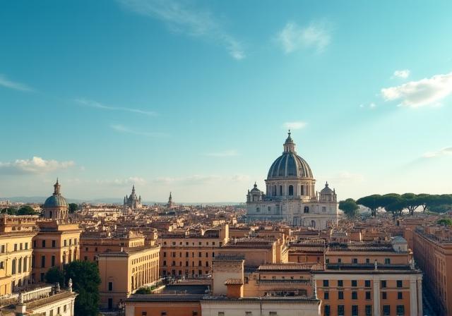 Veduta architettonica di Roma in una giornata limpida, simbolo di precisione e storia